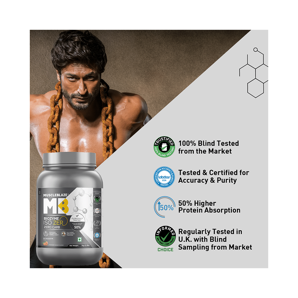 MuscleBlaze Strawberry Flavour | Iso-Zero Isolate for Muscle Gain | With Zero Carbs | Improves Protein Absorption by 50% - Image 9