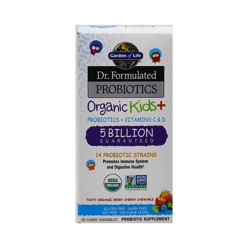 Garden of Life Dr. Formulated Probiotics Organic Kids+ Probiotics+Vitamin C & D Chewables Gluten and Sugar Free