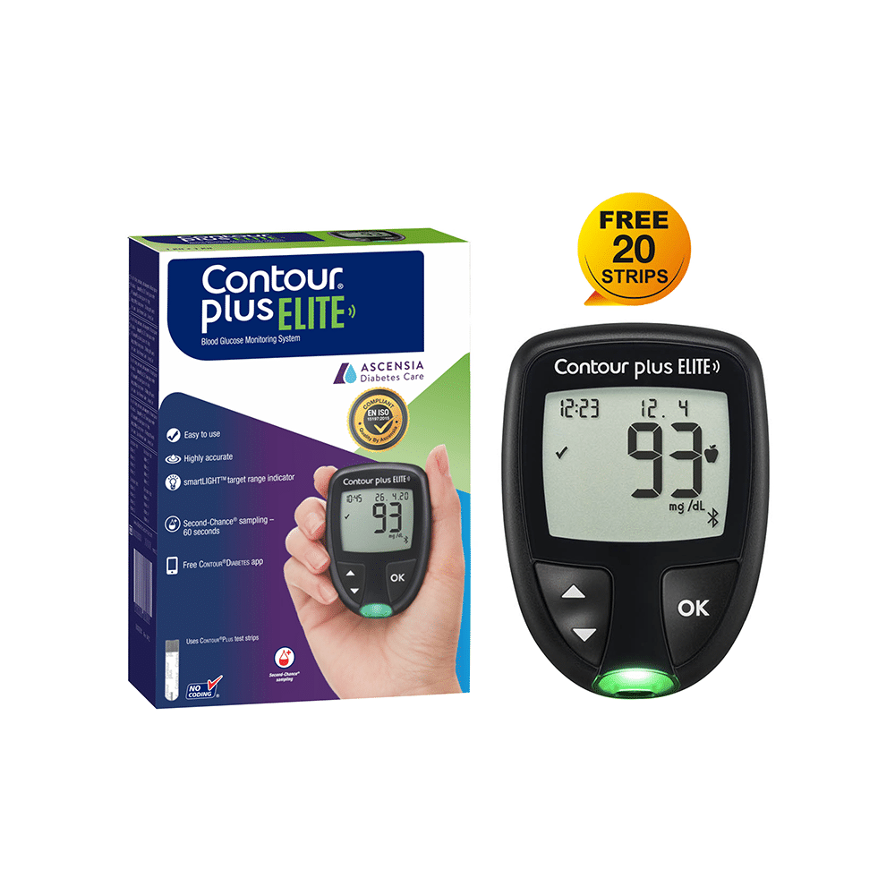 Contour Plus Elite Blood Glucose Monitoring System Glucometer with Contour Plus Blood Glucose Test Strips Free | Diabetes Monitoring Devices | Blood Glucose Monitors