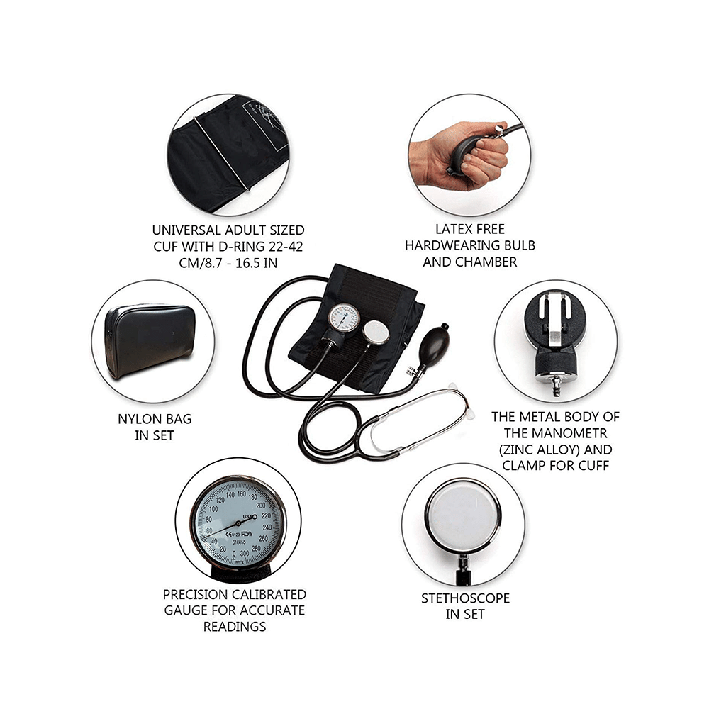 MCP Aneroid Type Manual Blood Pressure Monitor Sphygmomanometer with stethoscope Black - Image 4
