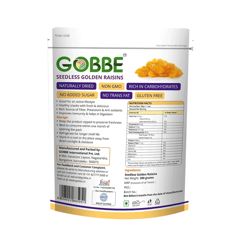 Gobbe Seedless Golden Raisins (200gm Each) - Image 2