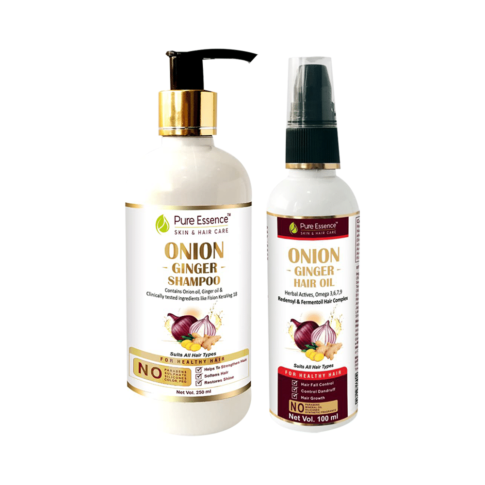 Pure Essence Combo Pack of Onion Ginger Shampoo 250ml & Onion Ginger Hair Oil 100ml - Image 1