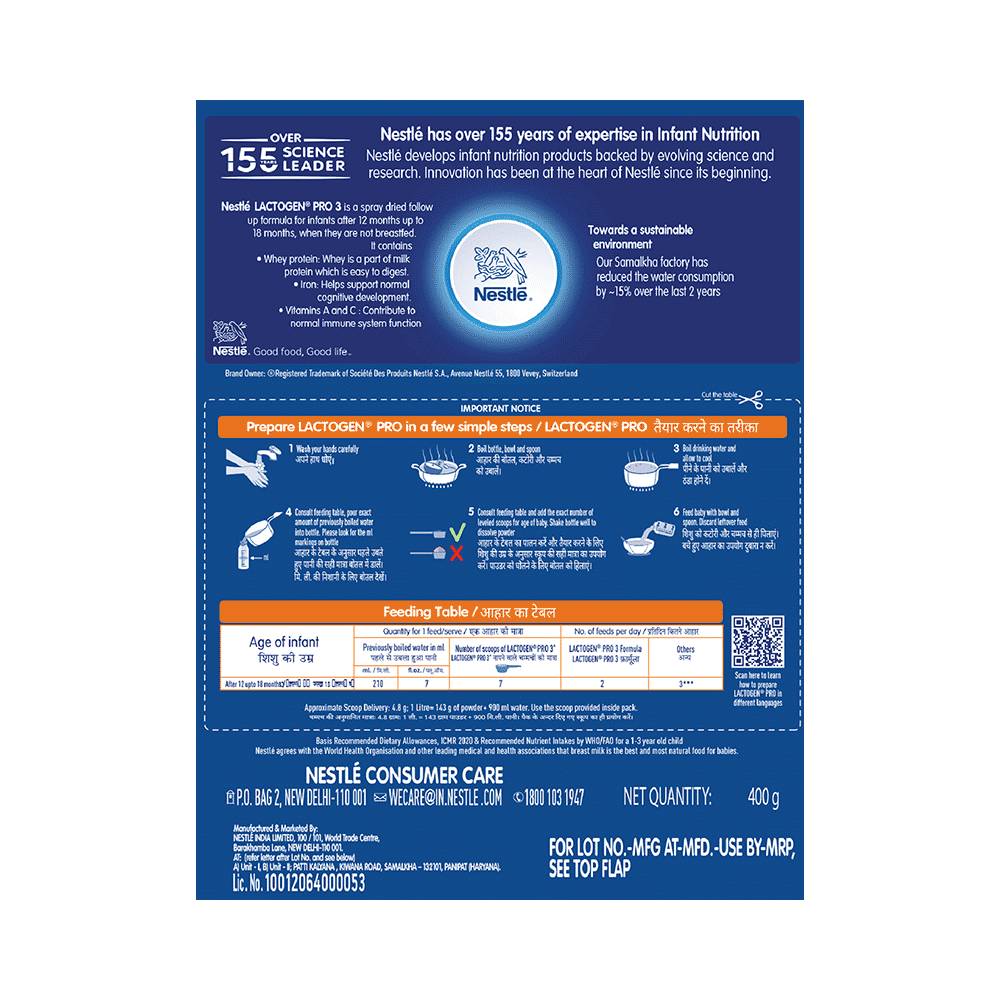 Nestle Lactogen Pro 3, Follow-Up Formula Powder, After 12 Months Up To 18 Months | Powder Refill - Image 2