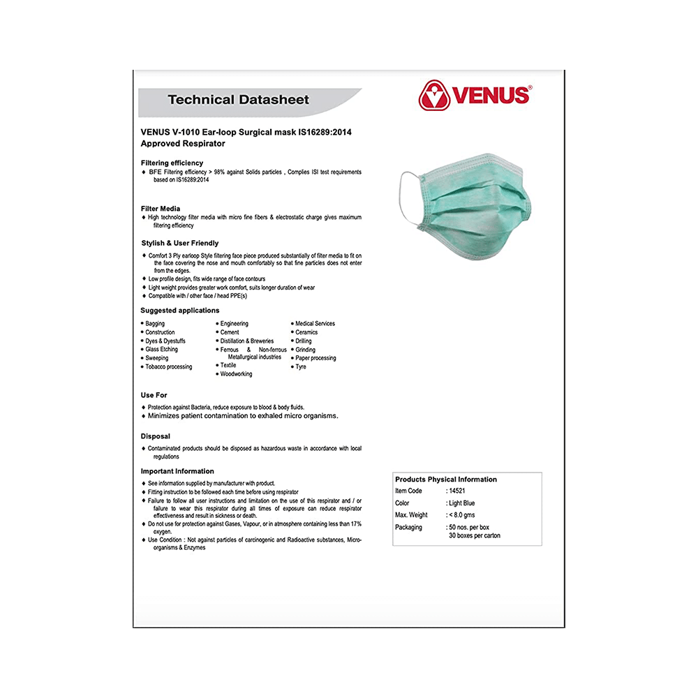 Venus V 1010 Ear Loop Surgical Mask Light Blue Large - Image 6
