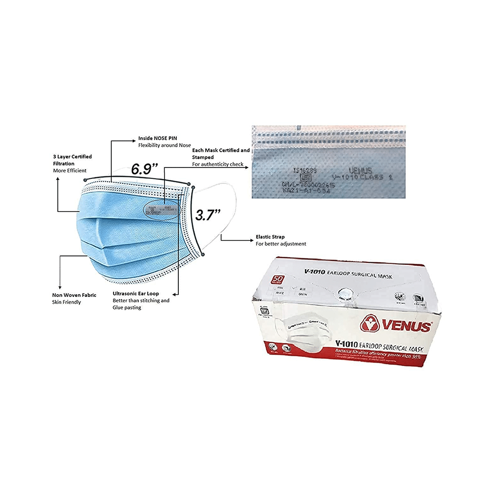 Venus V 1010 Ear Loop Surgical Mask Light Blue Large - Image 4