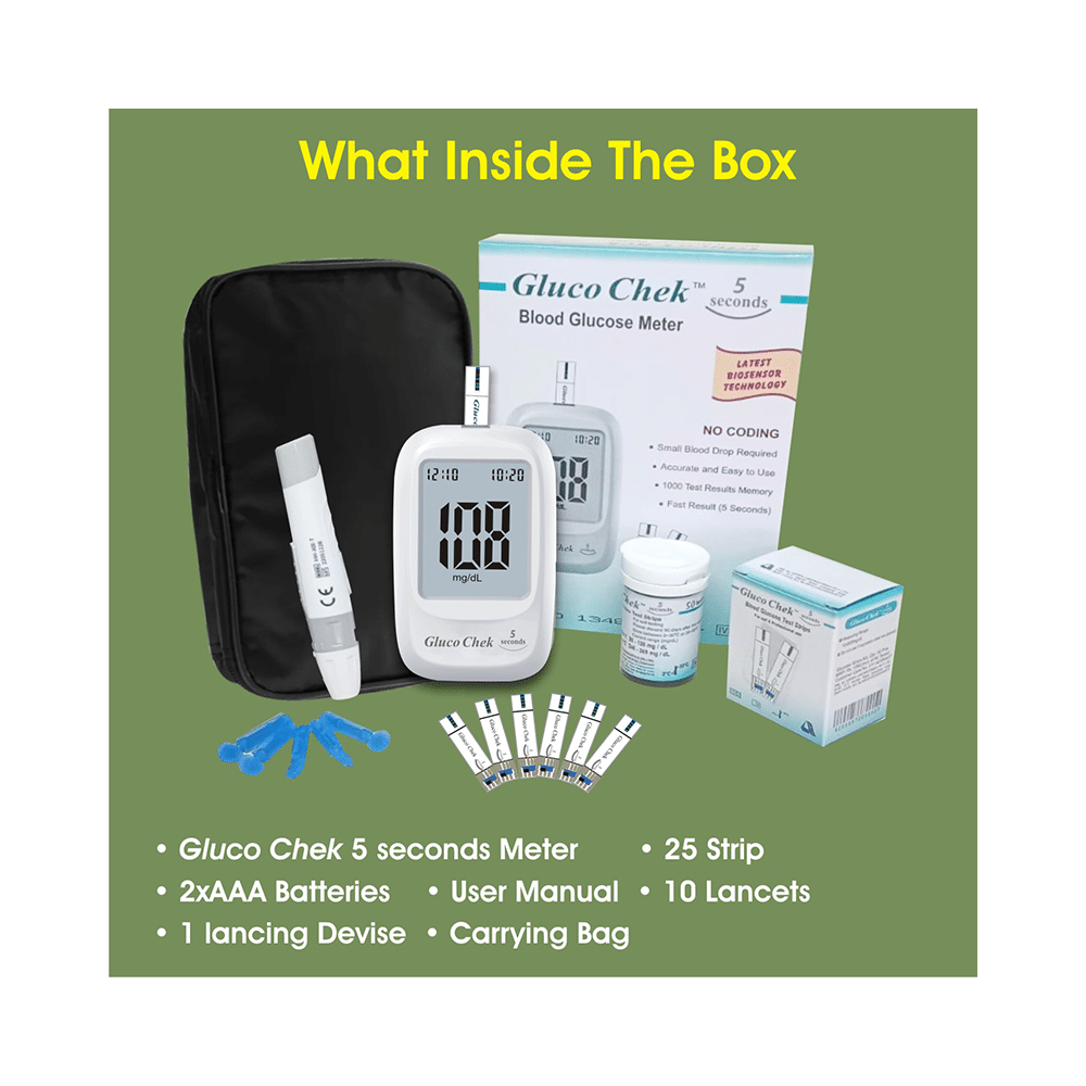Aspen Gluco Chek Blood Glucose Glucometer Kit with 25 + 25 Strips, 10 Lancets and A Lancing Device Free - Image 5