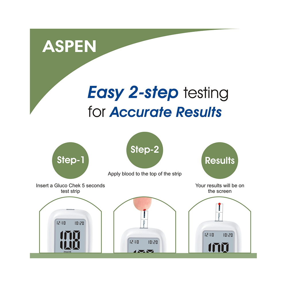 Aspen Gluco Chek Blood Glucose Glucometer Kit with 25 + 25 Strips, 10 Lancets and A Lancing Device Free - Image 4