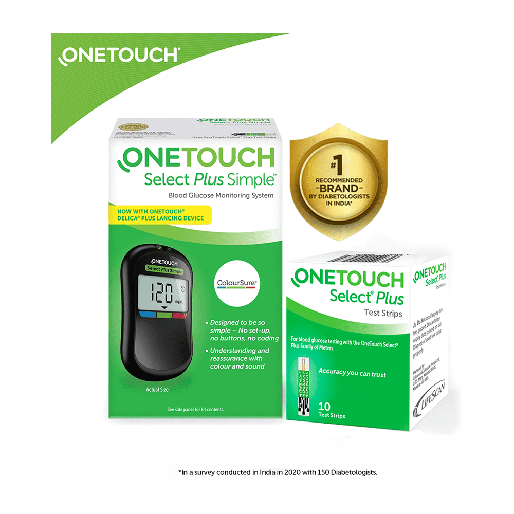 OneTouch Combo Pack of Select Plus Simple Glucometer with 10 Free Strips Black, Select Plus Test Strip (Only Strips) Test Strip Green & Delica Plus Lancets (Only Lancets) 30G - Image 3