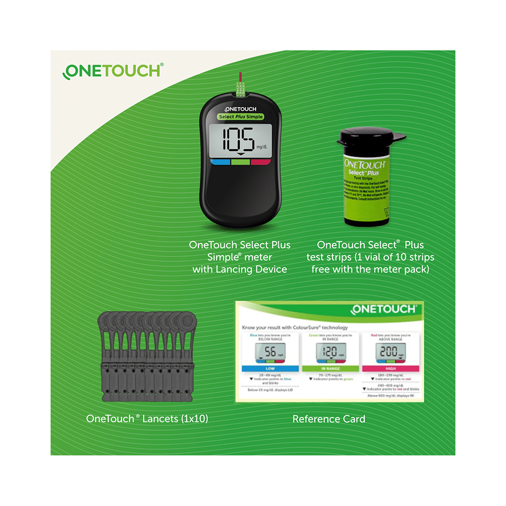 OneTouch Combo Pack of Select Plus Simple Glucometer with 10 Free Strips Black, Select Plus Test Strip (Only Strips) Test Strip Green & Delica Plus Lancets (Only Lancets) 30G - Image 4