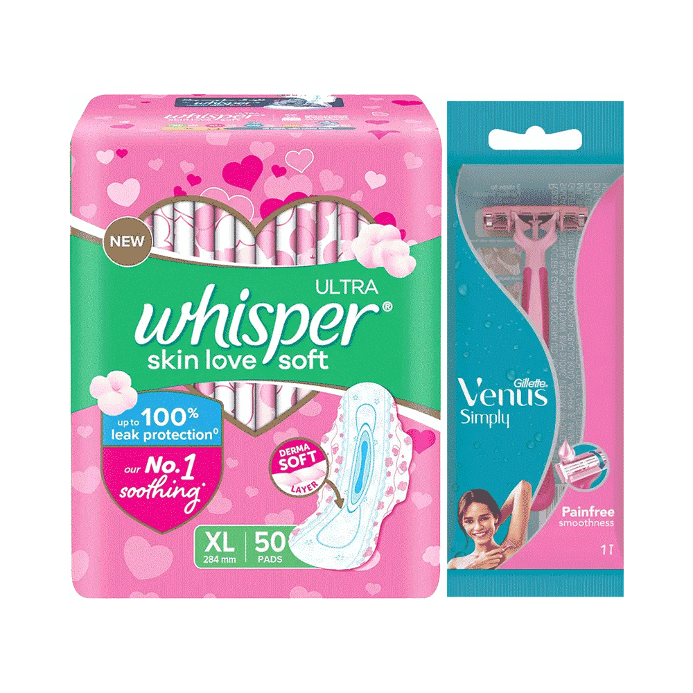 Combo Pack of Whisper Ultra Soft Sanitary Pads XL (50 Each) & Gillette Simply Venus - Image 1