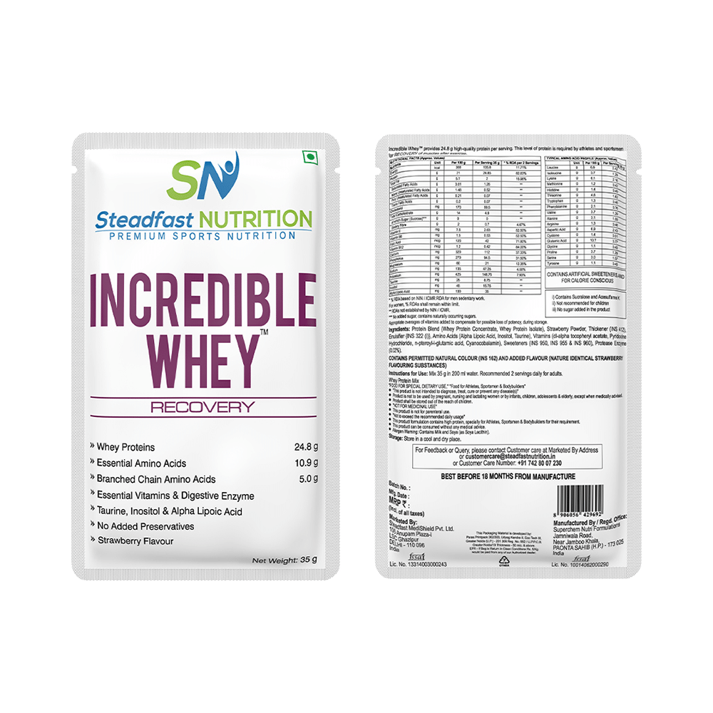 Steadfast Nutrition Incredible Whey Recovery Sachet (35gm Each) Strawberry - Image 3