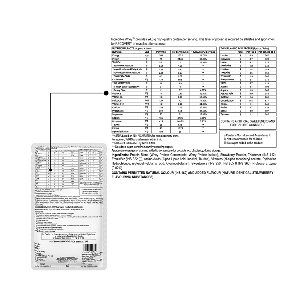 Steadfast Nutrition Incredible Whey Recovery Sachet (35gm Each) Strawberry - Image 5