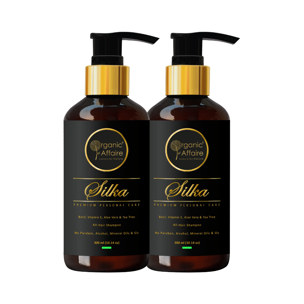 Organic Affaire Silka Shampoo with Basil, Tea Tree & Aloe Vera for Dandruff (300ml Each) - Image 1