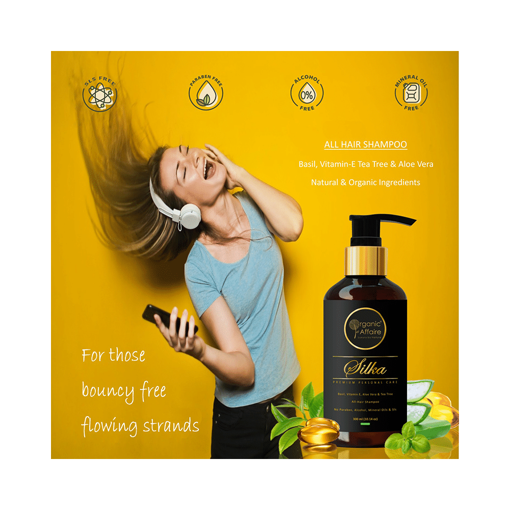 Organic Affaire Silka Shampoo with Basil, Tea Tree & Aloe Vera for Dandruff (300ml Each) - Image 4