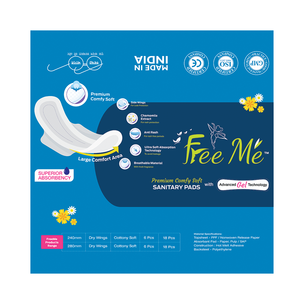 Free Me Premium Comfy Soft Sanitary Pads (18 Each) Large - Image 2