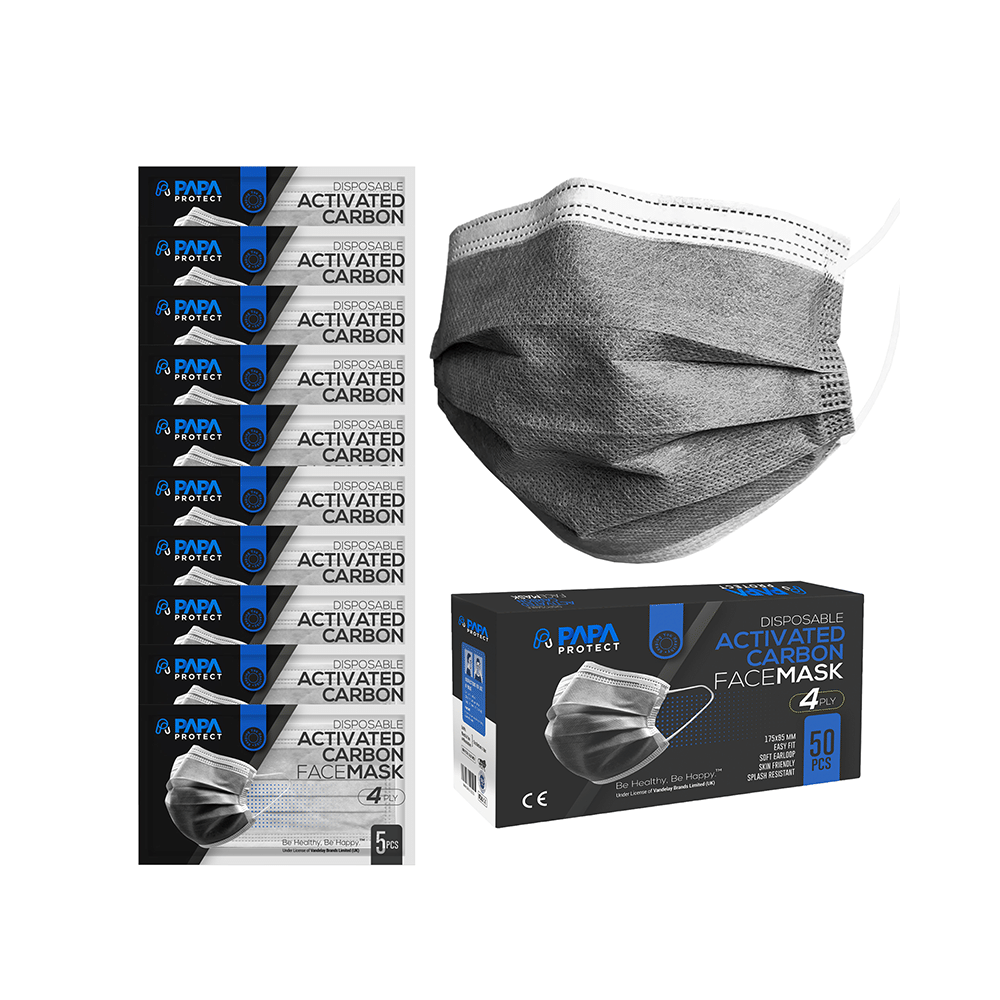 Papa Protect 4Ply with Activated Carbon Disposable Surgical Face Mask (5 Each) Grey - Image 1