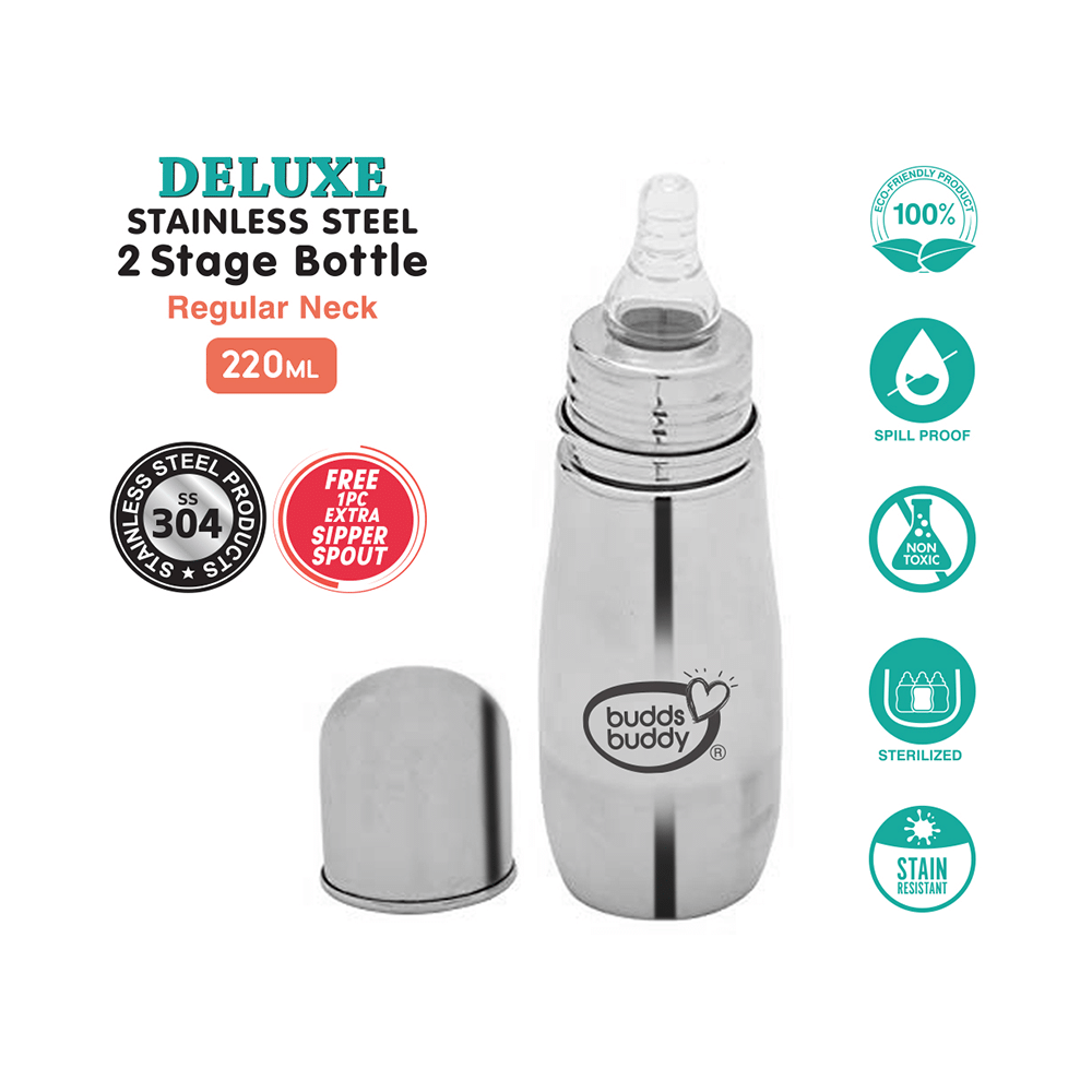 Buddsbuddy Stainless Steel 2 Stage 3m+ Feeding Bottle - Image 3