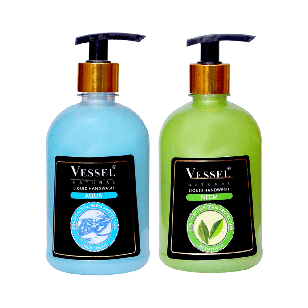 Vessel Combo Pack of Natural Liquid Handwash Neem & Aqua (500ml Each)