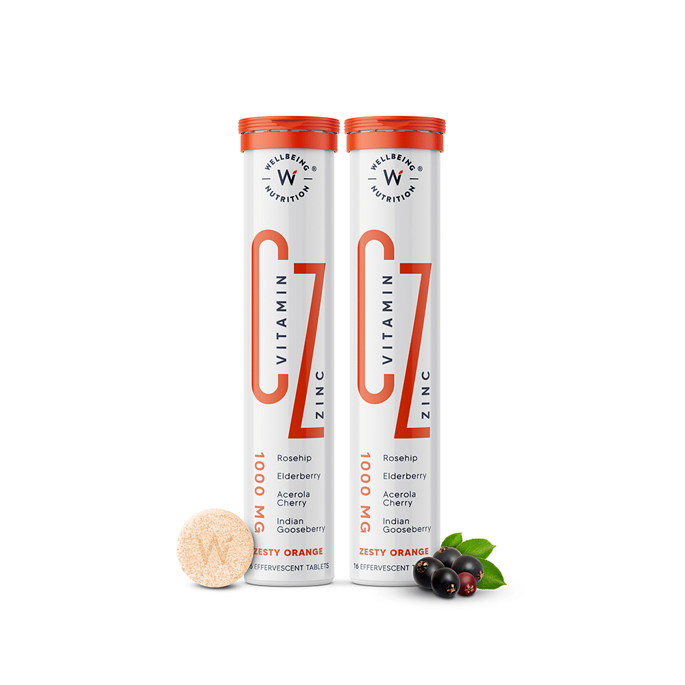 Wellbeing Nutrition Vitamin C Zinc Effervescent Tablet for Immunity & Skin Health | Zesty Orange