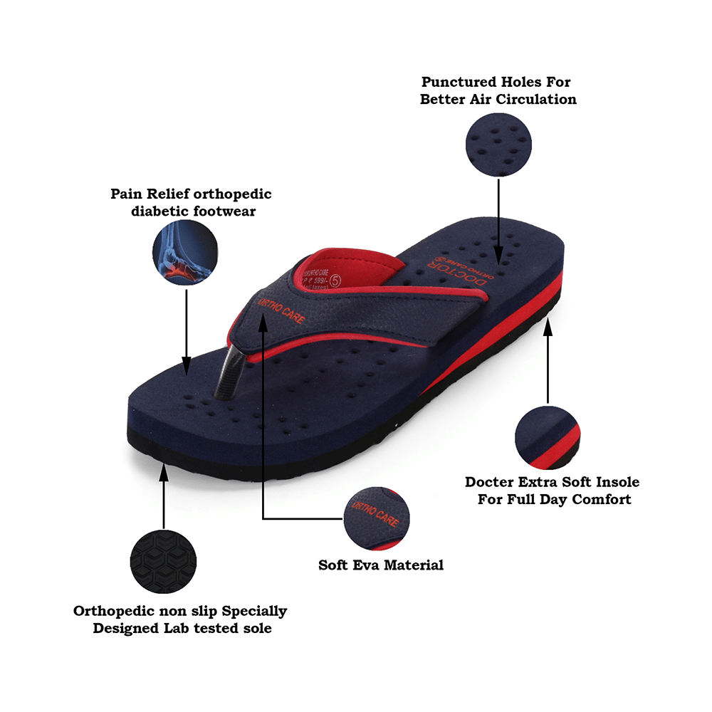 Doctor Extra Soft Orthopaedic Diabetic Pregnancy Comfort Flat Flipflops Slippers For Women 4UK Navy Red - Image 3