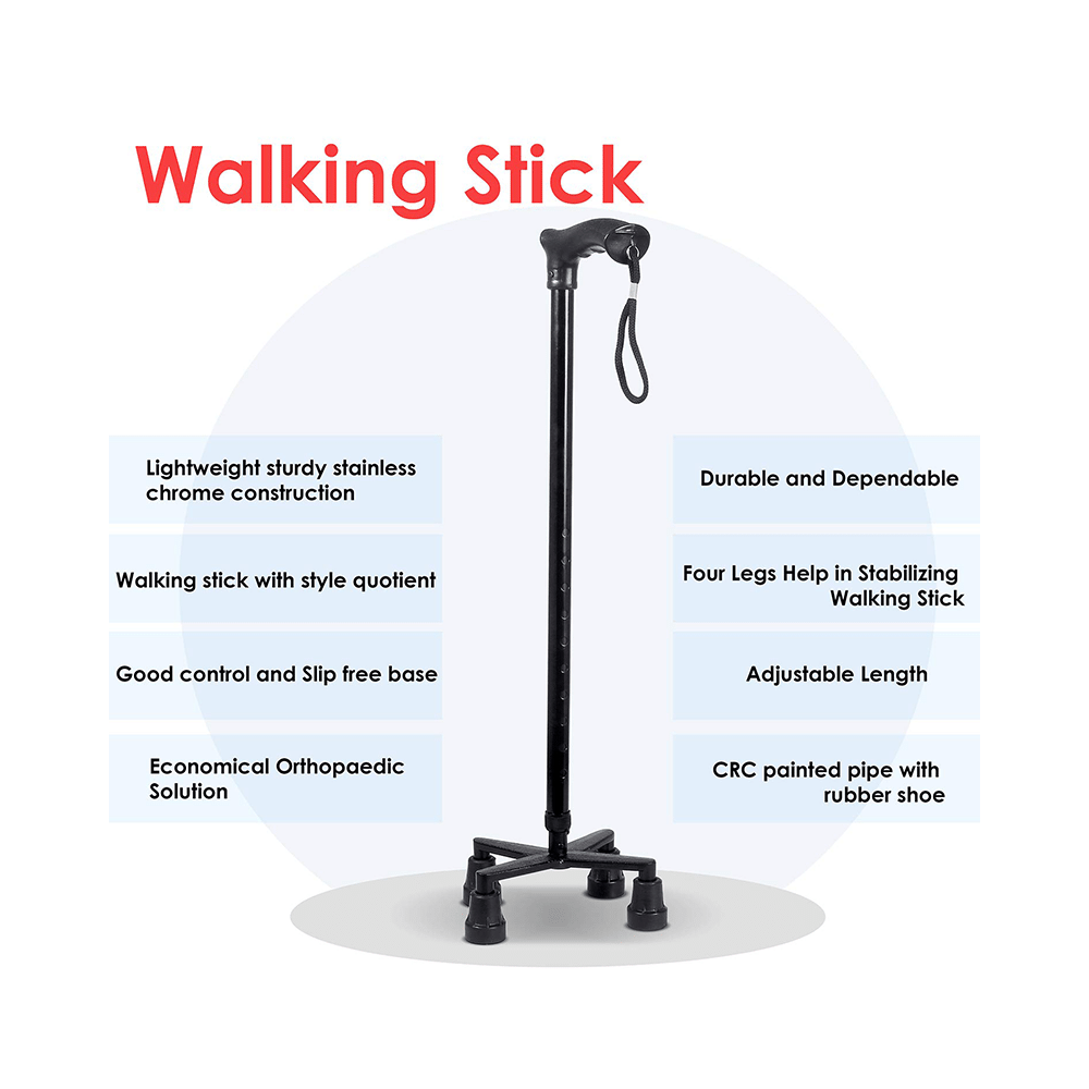 MCP Jindal Quad Walking Stick Black - Image 4