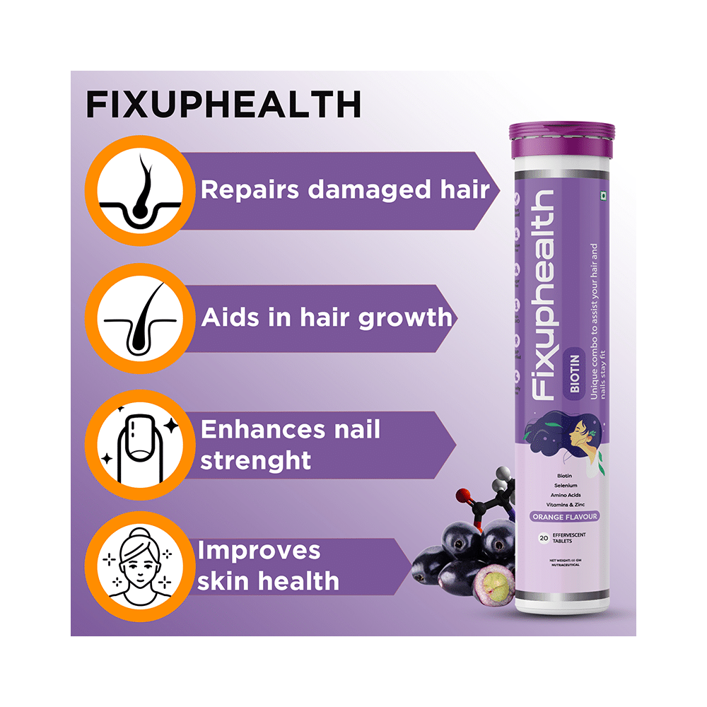 Combo Pack of Fixuphealth Biotin Effervescent Tablet Orange & Fixuphealth Calcium 500mg & Vitamin D3 Effervescent Tablet Orange (20 Each) - Image 3