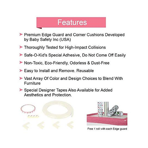 Safe-O-Kid Unique High Density L-Shaped 2mtr Long Mini 1 Edge Guard with 4 Corner Cushions Cream - Image 2