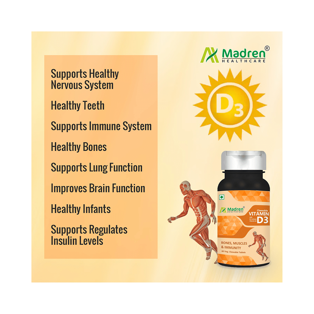 Madren Healthcare Chewable Vitamin D3 Veg. Chewable Tablet - Image 6