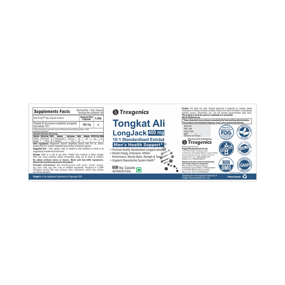 Trexgenics Tongkat Ali Longjack 400mg Veg Capsule - Image 6