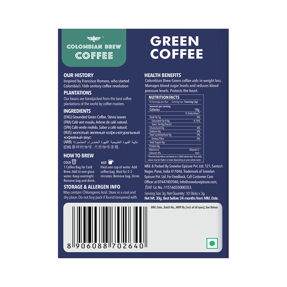 Colombian Brew Coffee Green Coffee (10 Sticks Each) Hot & Cold Brew - Image 2