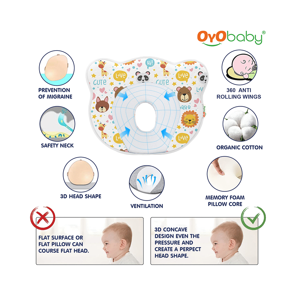 Oyo Baby Memory Foam Baby Head Shaping Pillow Animal Print - Image 4