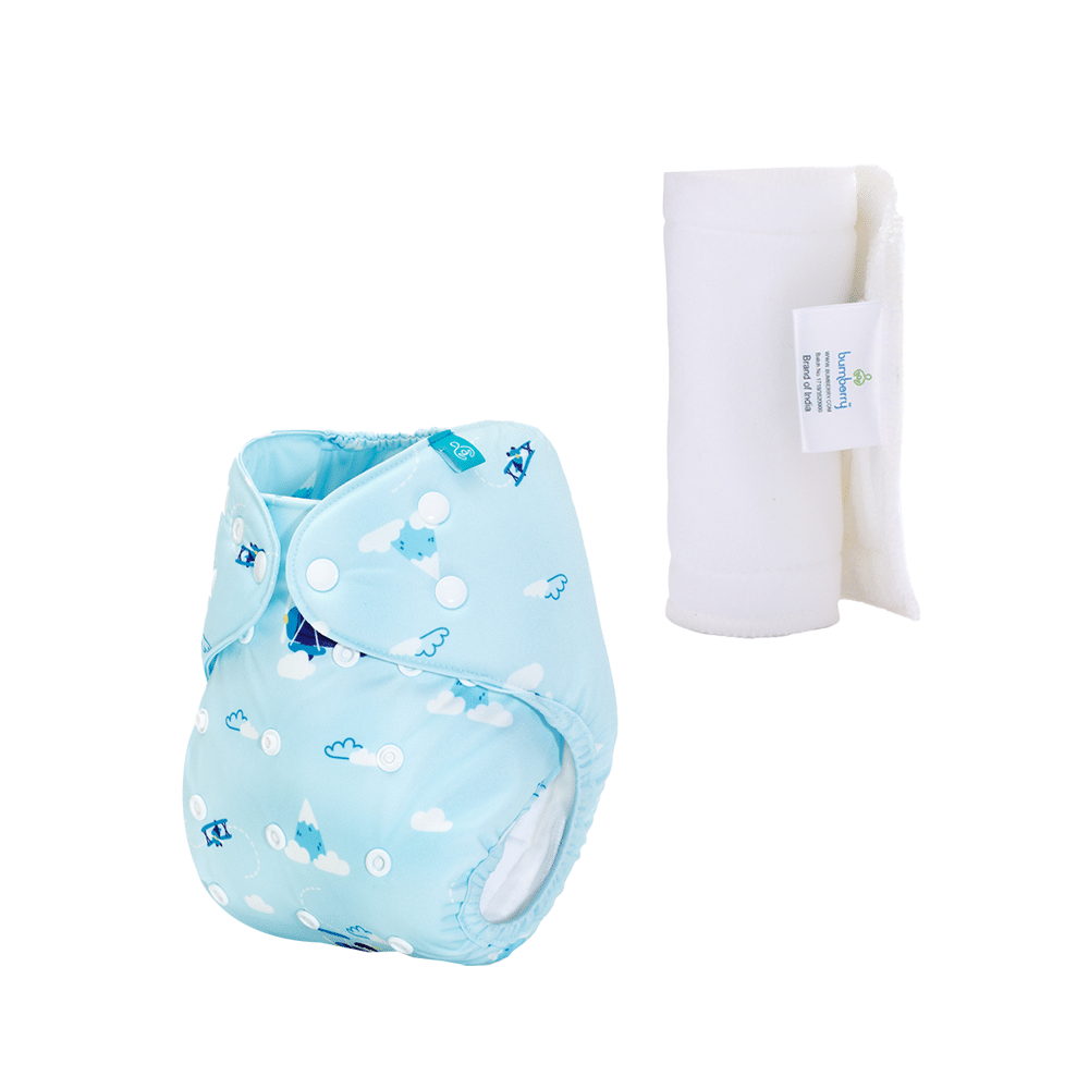 Bumberry Adjustable Reusable Cloth Pocket Diaper With 1 Three-Layer Microfiber Inserts for Babies Helicopter