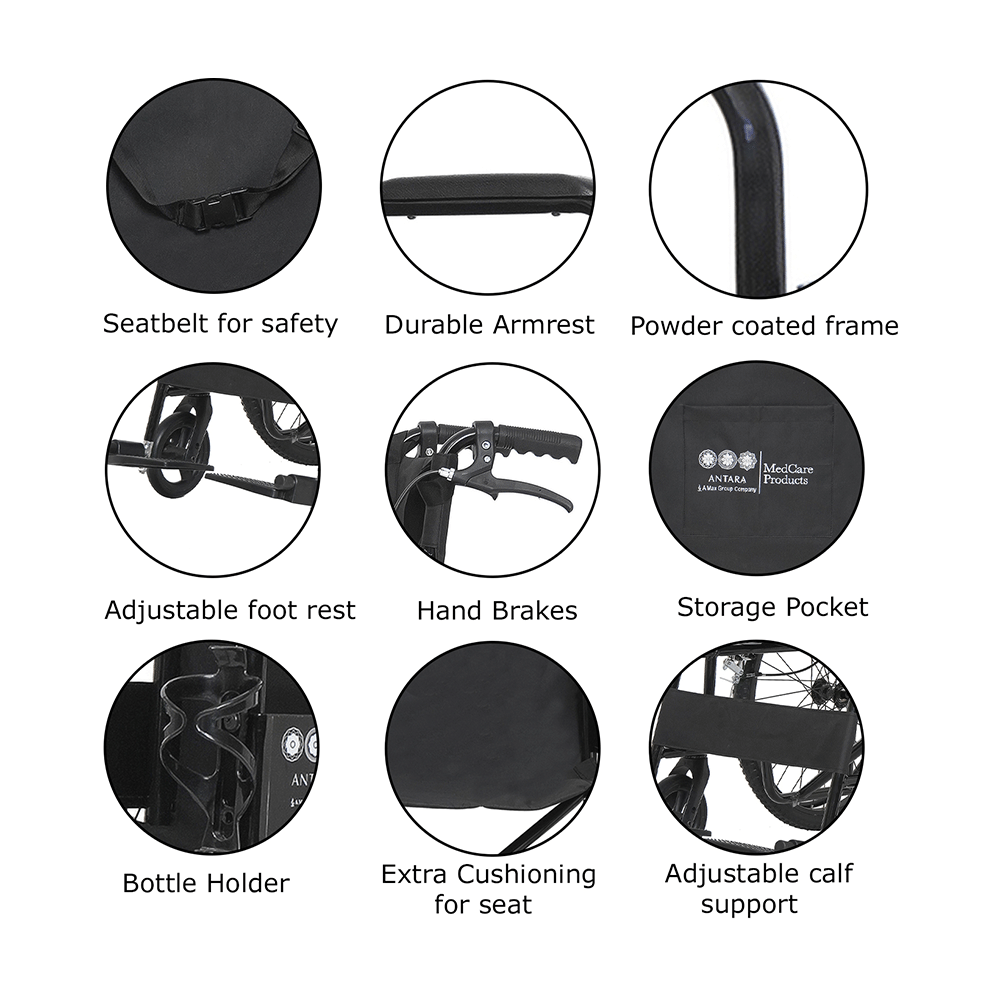Antara Wheel Assist Pro Wheelchair Black - Image 2