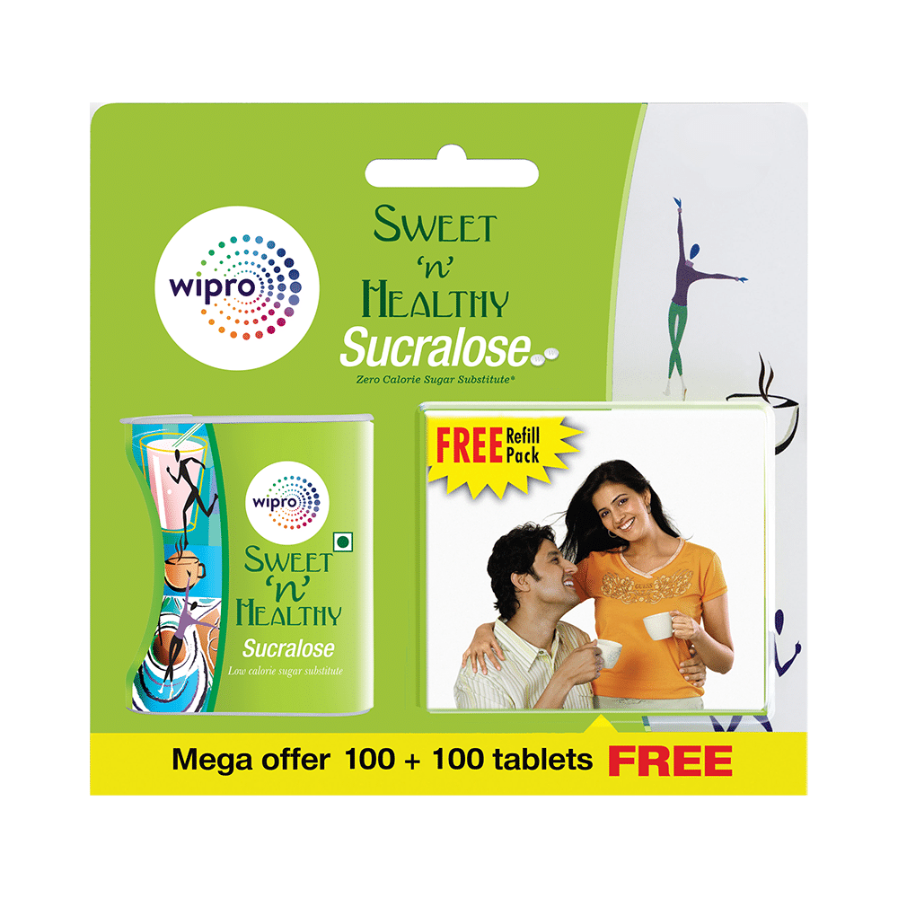 Wipro Sweet 'n' Healthy Sucralose 100 Tablets with Free 100 Tablets Refill Pack - Image 1