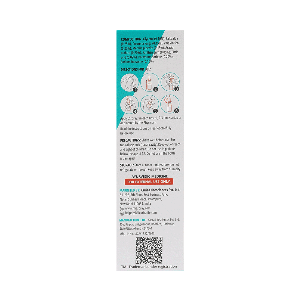 Migspray Instant Migraine Headache Pain Relief, Ayurvedic Nasal Spray with Plant Extracts (15ml Each) - Image 2