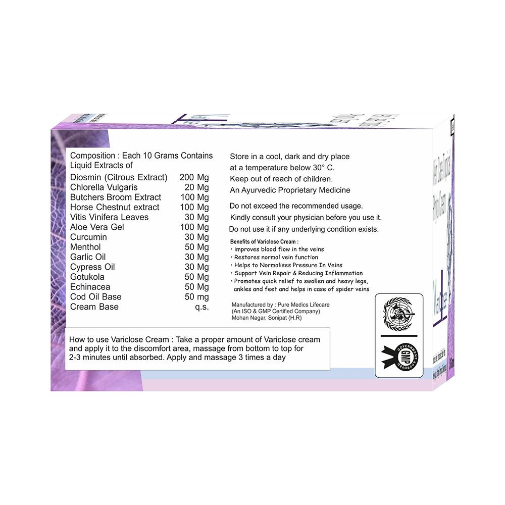LeeWell Variclose Varicose Veins Cream for External (haemorrhoids) Piles, Varicocele - Aloevera, Butchers Broom, Horse Chestnut Extract - Image 2
