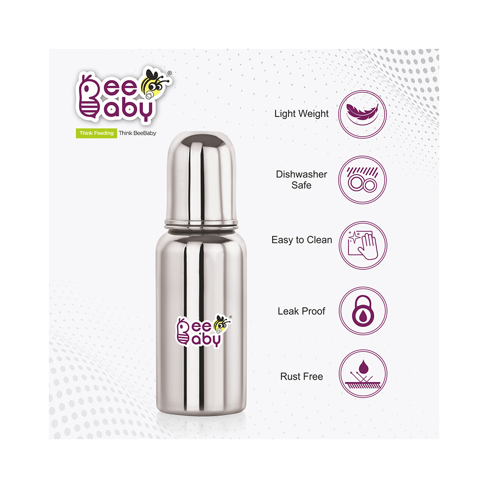 BeeBaby  2 in 1 Ultimate Stainless Steel Infant Baby Feeding Bottle with Anti Colic Nipple & Silicone Sippy Spout 4 Months + - Image 2
