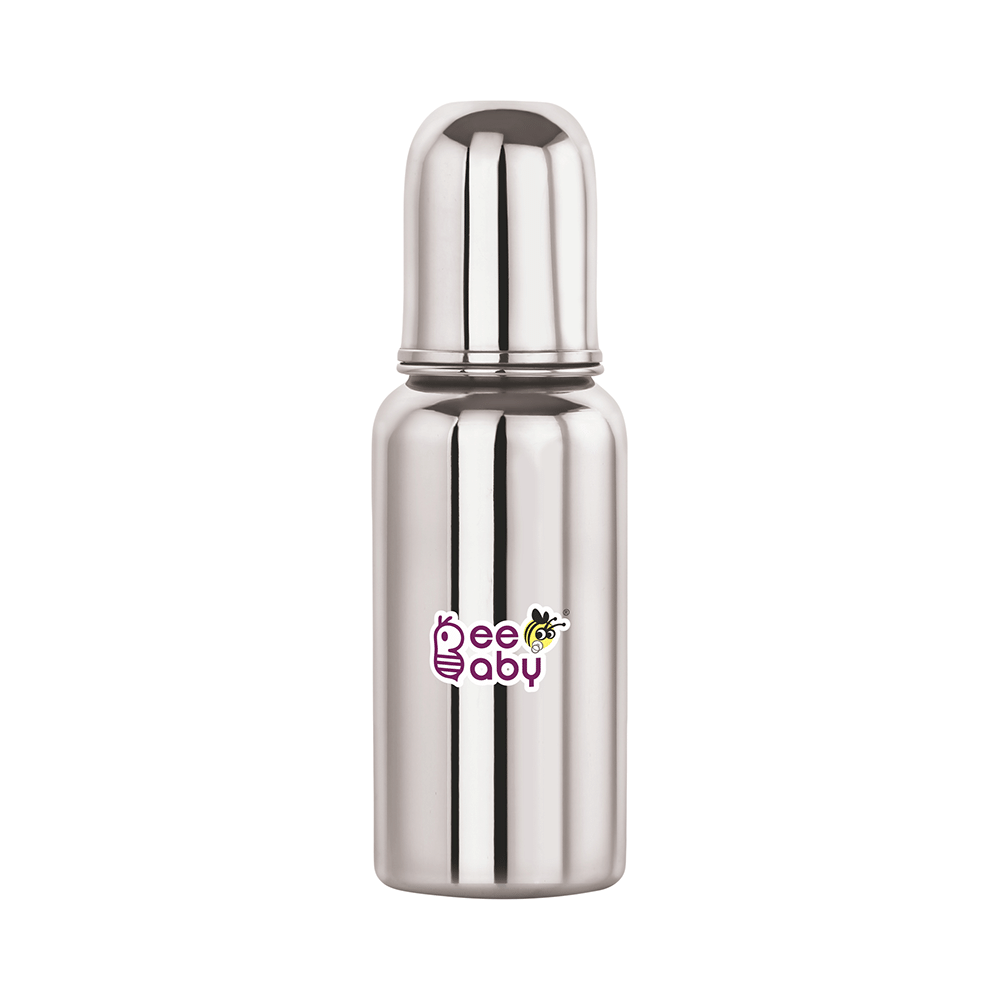 BeeBaby  2 in 1 Ultimate Stainless Steel Infant Baby Feeding Bottle with Anti Colic Nipple & Silicone Sippy Spout 4 Months + - Image 1