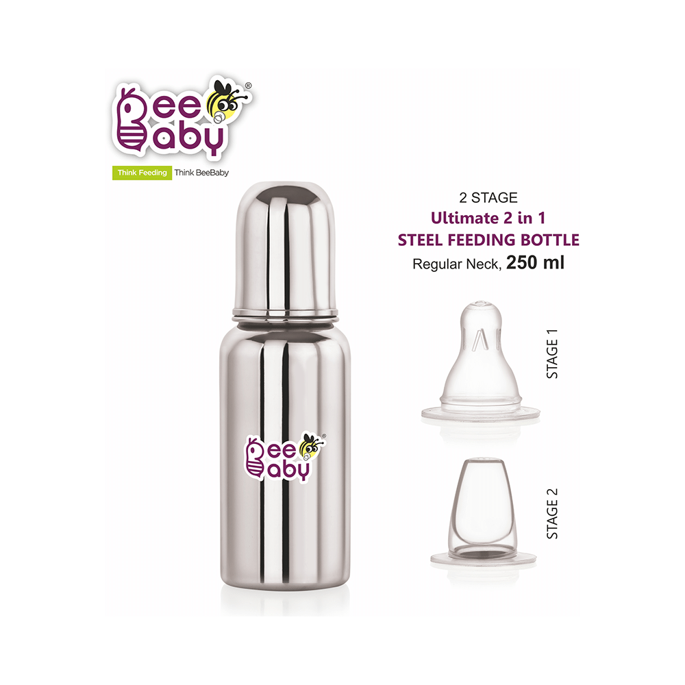 BeeBaby  2 in 1 Ultimate Stainless Steel Infant Baby Feeding Bottle with Anti Colic Nipple & Silicone Sippy Spout 4 Months + - Image 5