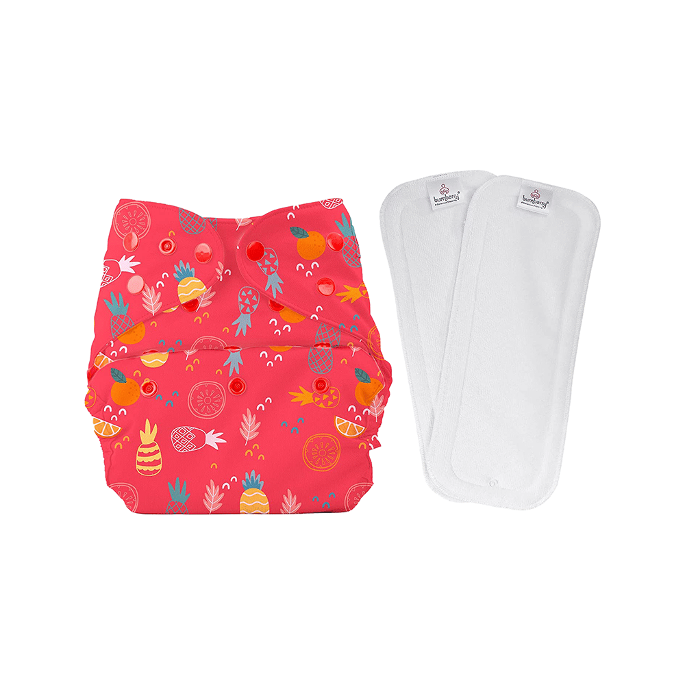 Bumberry Adjustable Reusable Cloth Diaper Cover with 2 Wet Free Insert For Babies Pineapple