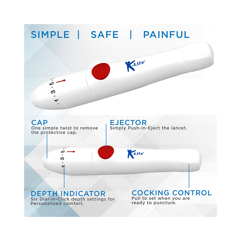 K-Life Adjustable Painless Glucometer Blood Lancet Pen Device - Image 2