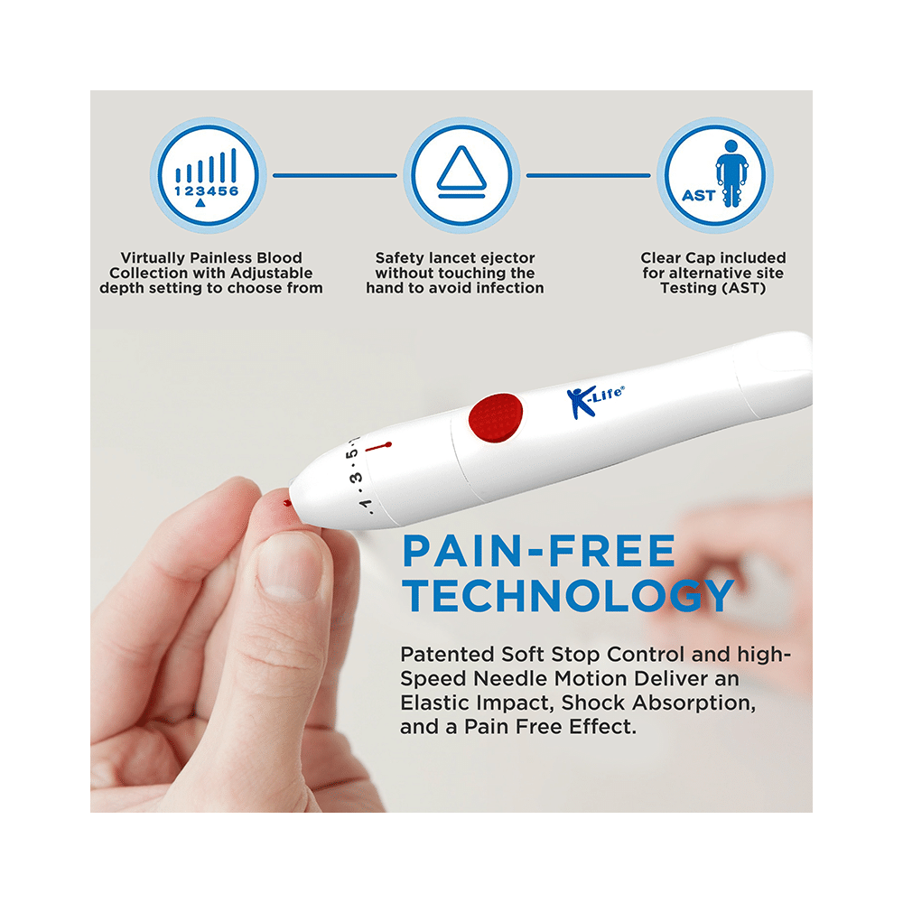 K-Life Adjustable Painless Glucometer Blood Lancet Pen Device - Image 3
