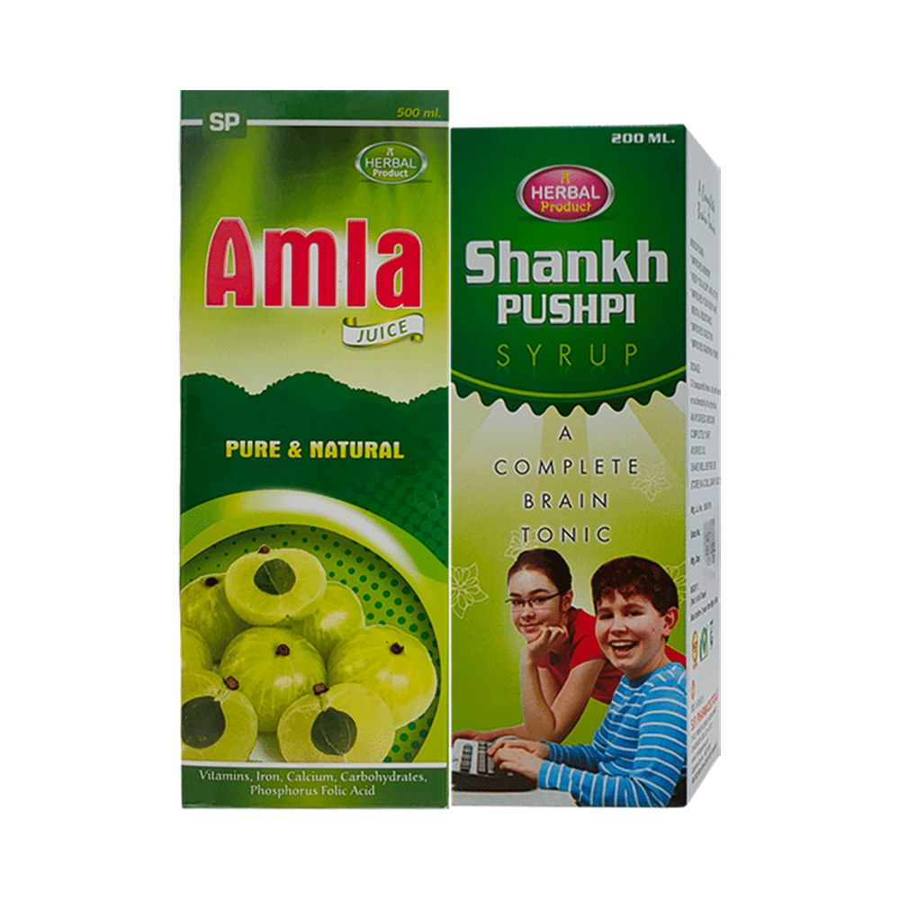 S.P Pharmaceuticals Combo Pack of Shankhpushpi Syrup (200ml) & Amla Juice (500ml)