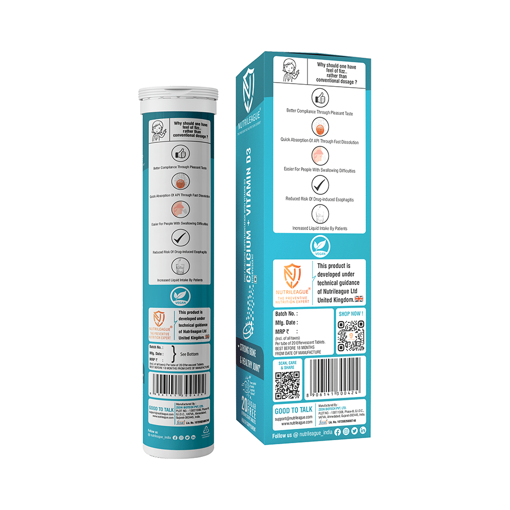 Nutrileague Calcium + Vitamin D3 Effervescent Tablet for Strong Bone & Healthy Joints (20 Each) - Image 3