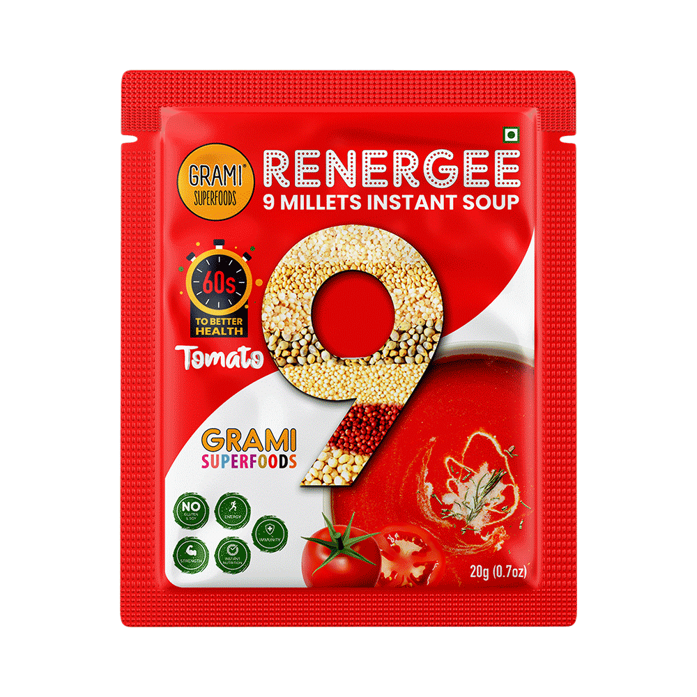 Grami Superfoods Renergee 9 Millets Instant Gluten Free Soup Sachet (20gm Each) Tomato - Image 4