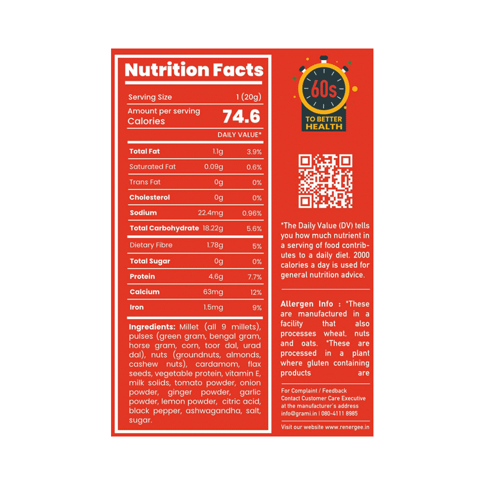 Grami Superfoods Renergee 9 Millets Instant Gluten Free Soup Sachet (20gm Each) Tomato - Image 2