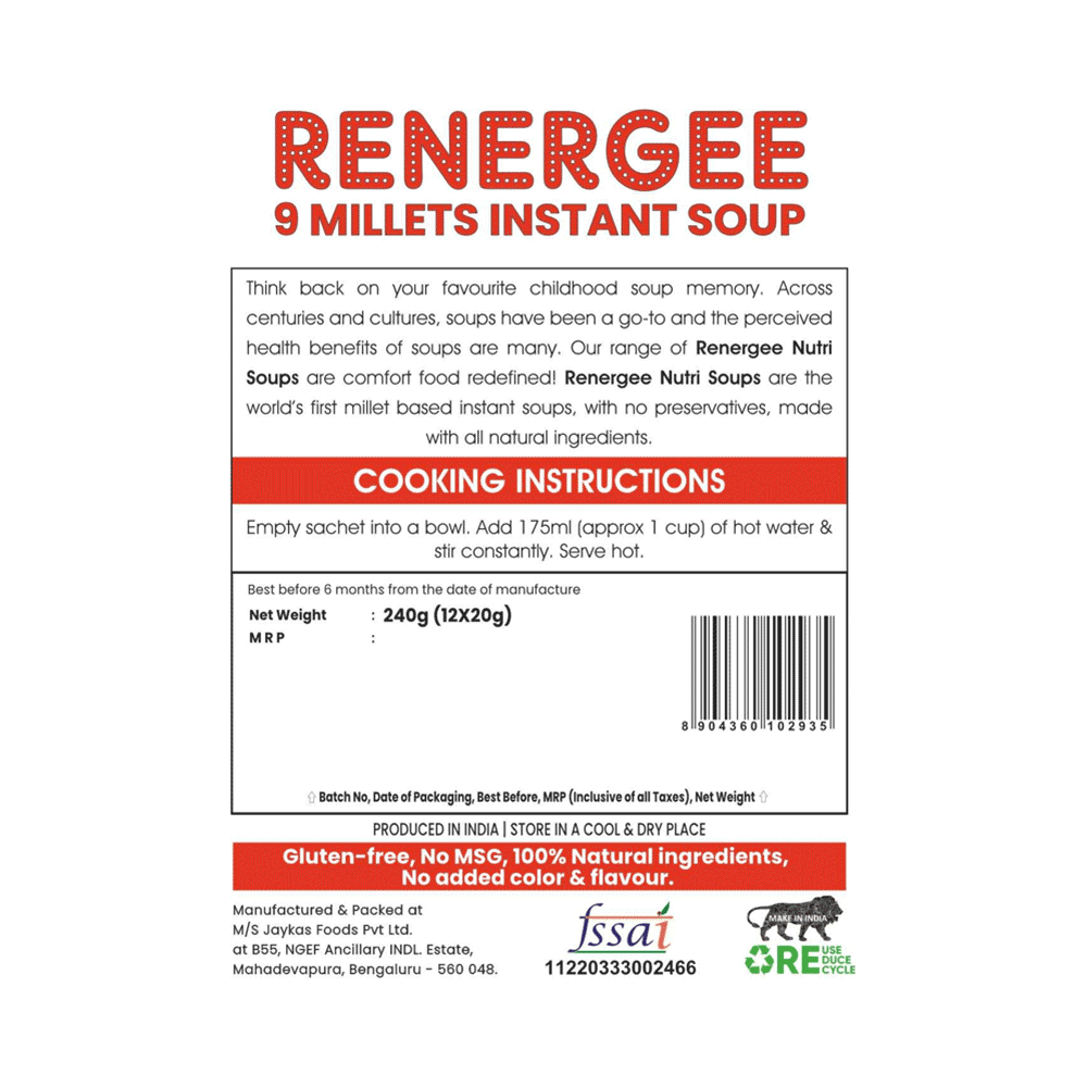 Grami Superfoods Renergee 9 Millets Instant Gluten Free Soup Sachet (20gm Each) Tomato - Image 3