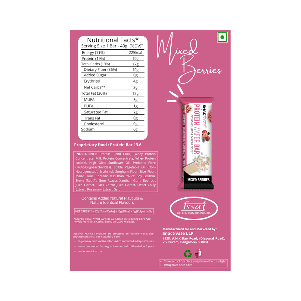 Snactivate Protein Wafer Bar (40gm Each) Mixed Berries - Image 3