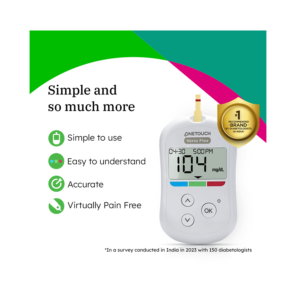 OneTouch Verio Combo of Flex Glucometer with 10 Test Strips Free and 50 Test Strips - Image 2