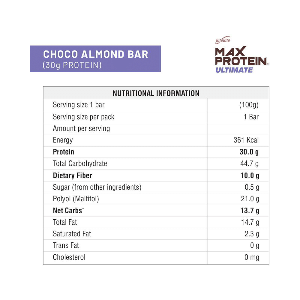 RiteBite Max Protein Ultimate Bar | Flavour Choco Almond - Image 4